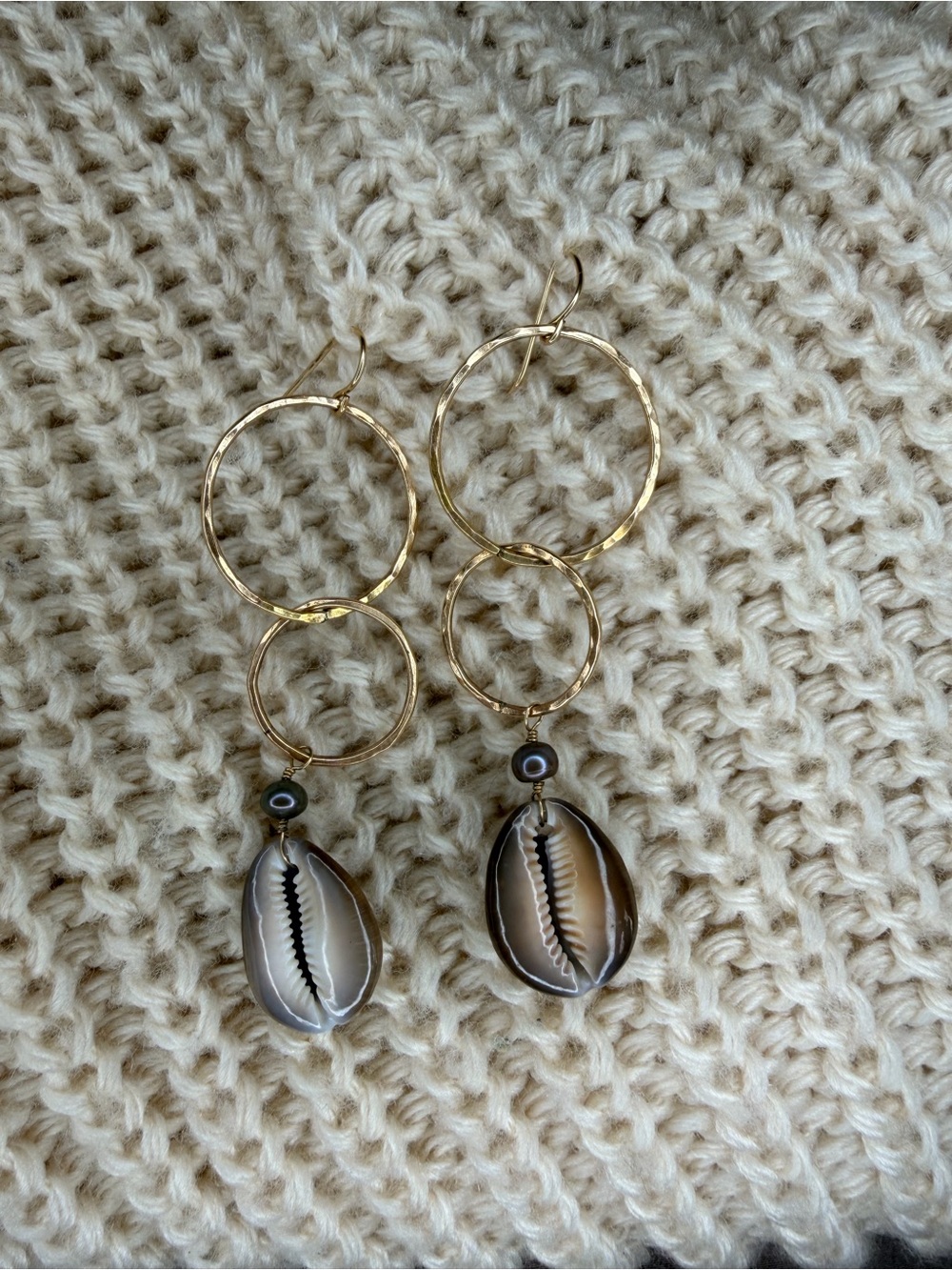 14K Gold Hoop Shell Drop Earrings